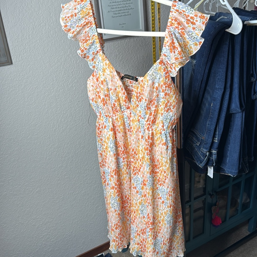 Hesperus NWT Orange Blue Floral Pleat Sundress Size XL